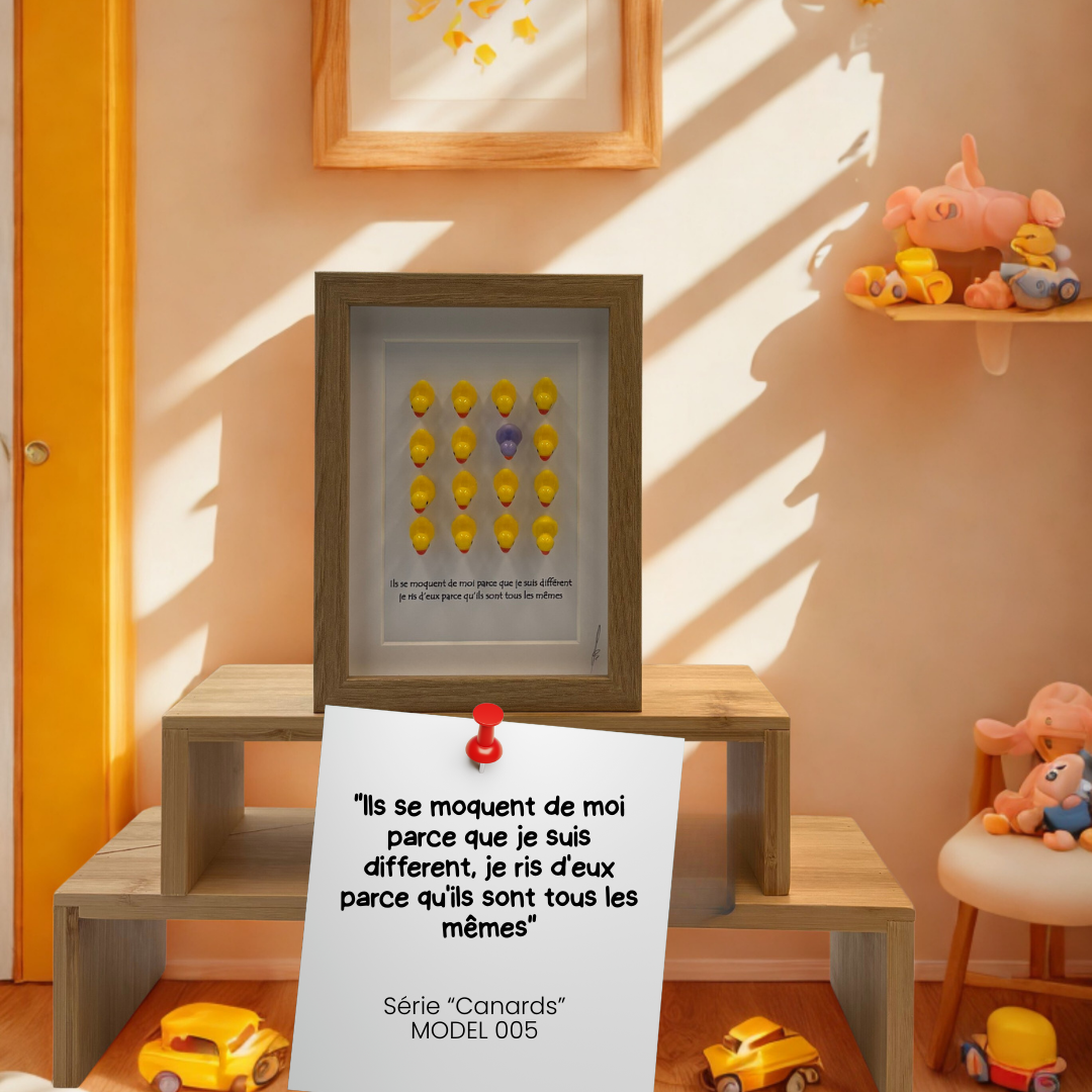 CANARDS MODEL 005 "Ils se moquent de moi parce que je suis different, je ris d'eux parce qu'ils sont tous les mêmes"
Model 005 – Image 1